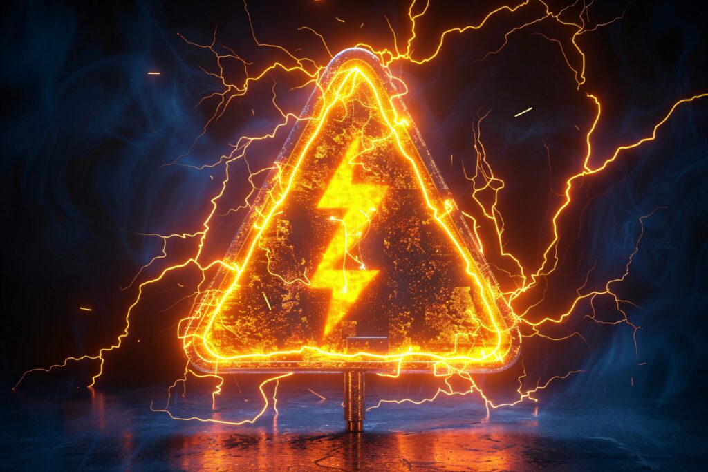 Warning symbol with thunderbolt and Electric power symbol. Caution risk and potential peril electric symbol.